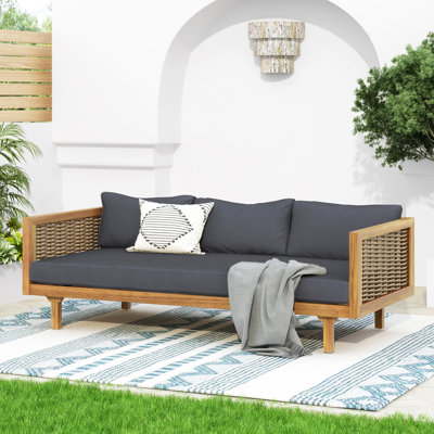 Arm Daybed For 3 Seating Spots, Dark Grey Cushion, Wood Structure, Slat Panel Style, Water- Cushions, 68.57 W, Assembly Needed People Seating, Construction, Design, 23.94 H,