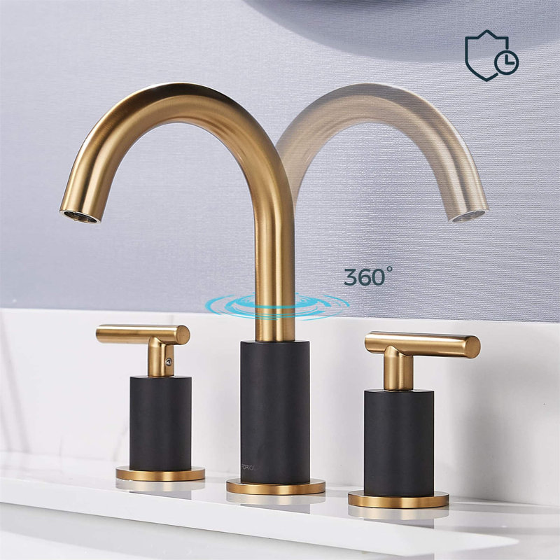 Bathroom Faucet with Drain Assembly, Black/Gold