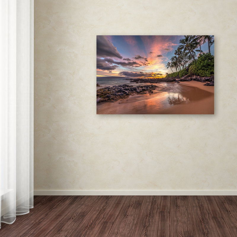 Hawaiian Sunset Beach Canvas Art in Pink and Blue