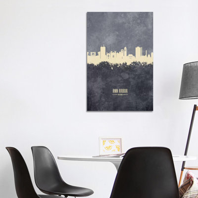 Ann Arbor Michigan Skyline Grey by Michael Tompsett - Wrapped Canvas Print