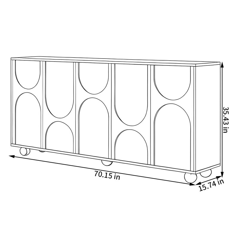 Buffet multifonctionnel de style Mid-antique, H 35,43 po x l 70,15 po x P 15,74 po, Blanc/noyer