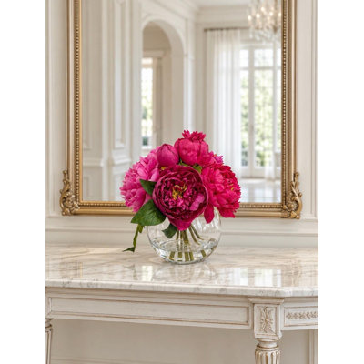 Premium Silk Magenta Peony Arrangement in Glass Vase