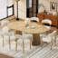 Ensemble de salle à manger extensible en bois avec 4 à 6 chaises rembourrées en tissu bouclé, table ovale ou ronde convertible-1907765060-1907765058-1907765059