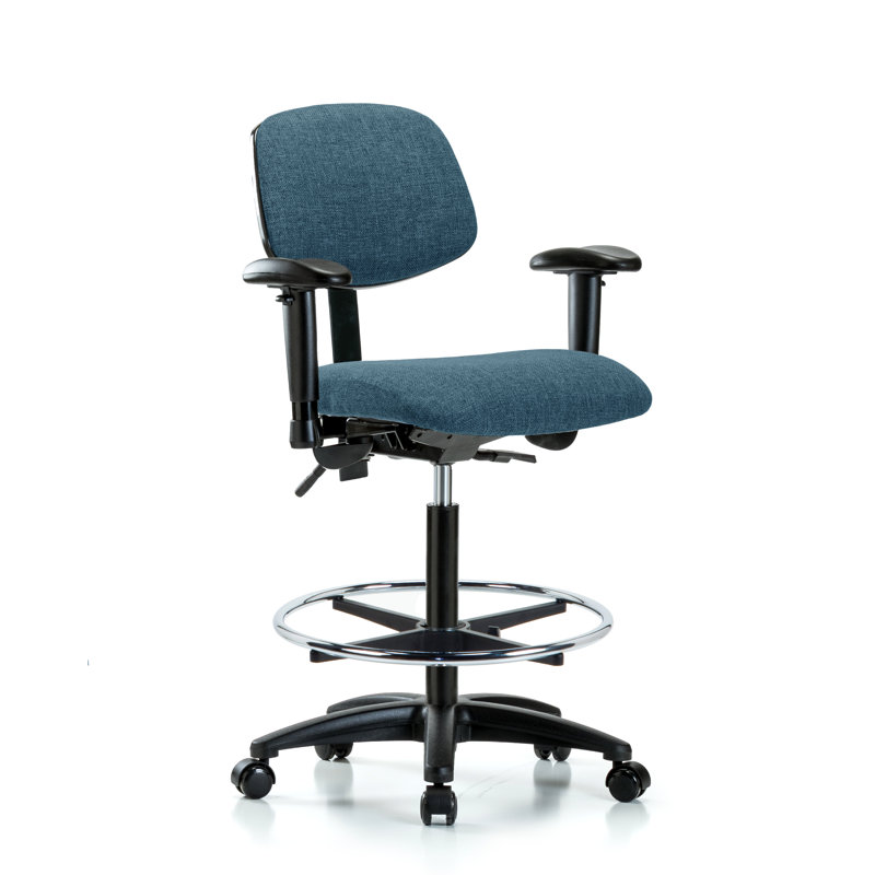 Estelle Drafting Chair, Blue, Casters, Not Included