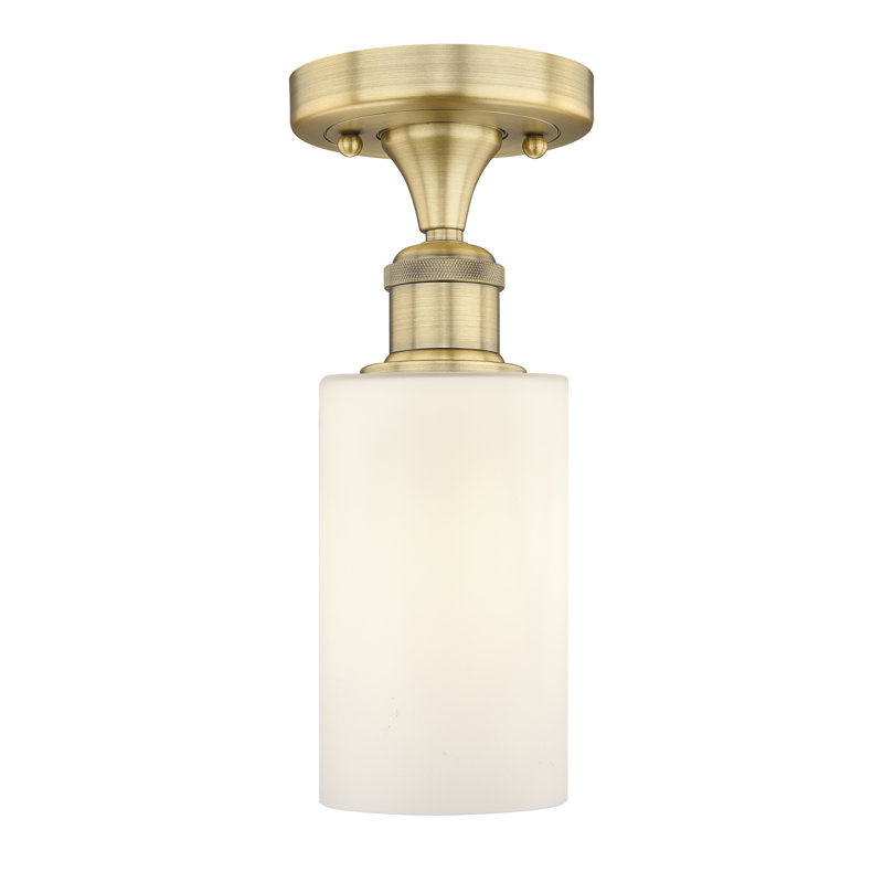 Broadoaks Glass Semi Flush Mount, Brushed Brass, Matte White