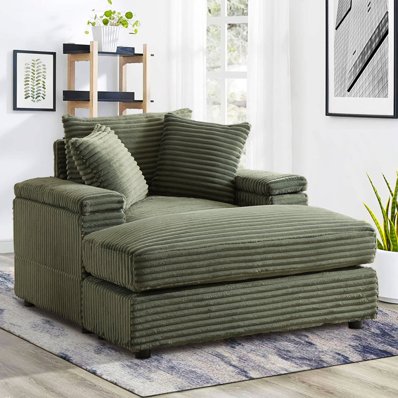 Chaise longue rembourrée Rodson, Velours côtelé vert