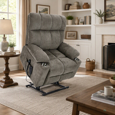Dual Motor Infinite Position Up To 350 LBS Chenille Power Lift Recliner Chair, Heavy Duty Motion Mechanism With 8-Point Vibration Massage And Lumbar Heating, Dual Cup Holders