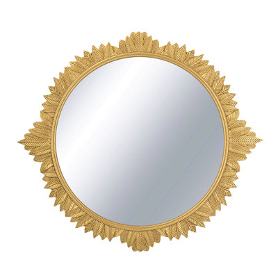 35.5X31.5" Round MDF Wall Mirror With Ornate Gold Frame
