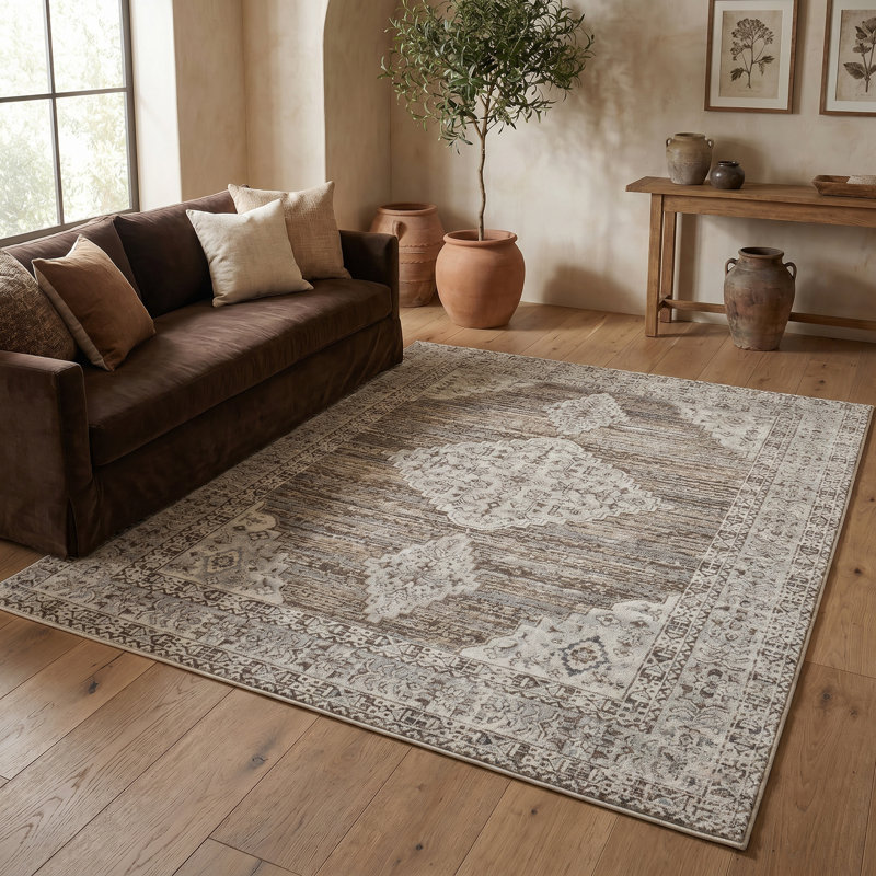 Rug Branch Anara 7' x 10' (6'7" x 9'6") Beige/Brown Classic Medallion Indoor Area Rug, Traditional, Medium Pile, Stain-Resistant Carpet - Living Room, Bedroom, Dining Room, and Kitchen