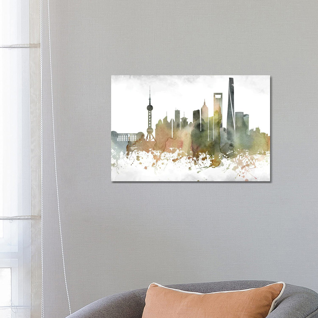 Shanghai Skyline by Wall Decor Addict - Wrapped Canvas Painting