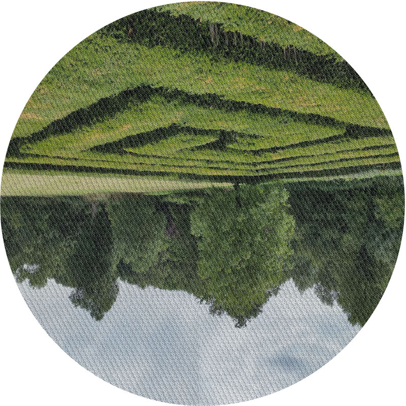 Tapis vert/bleu tissé à la machine, Rond 6 pi