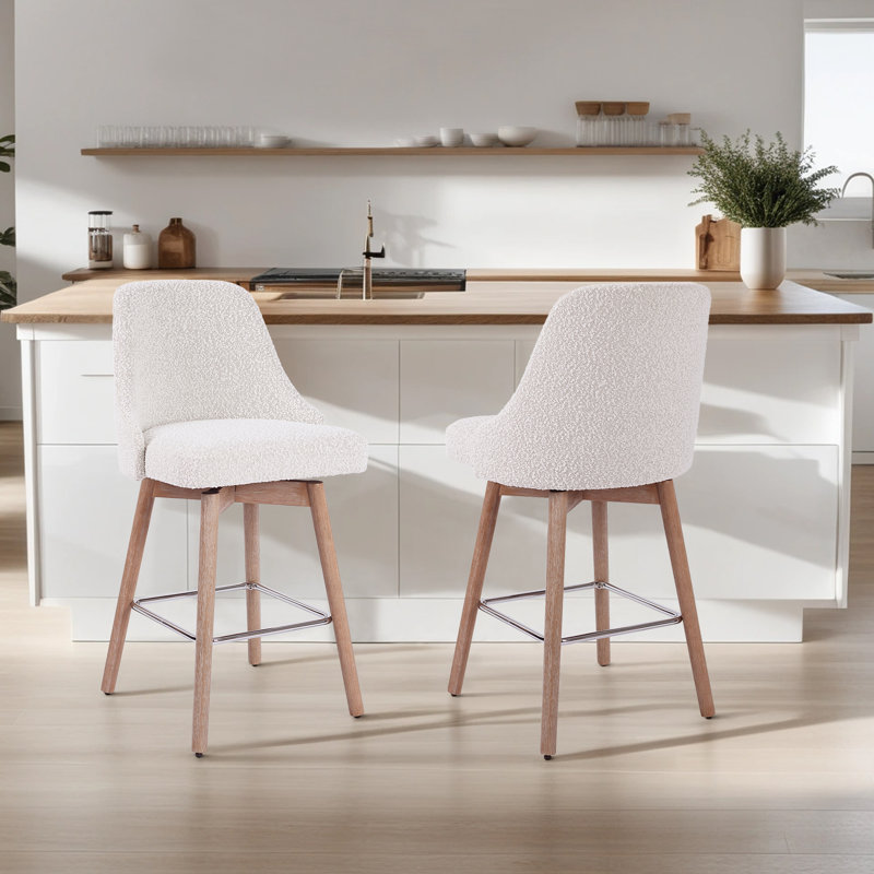 Hiott Swivel Upholstered Counter Stool, White/Brown