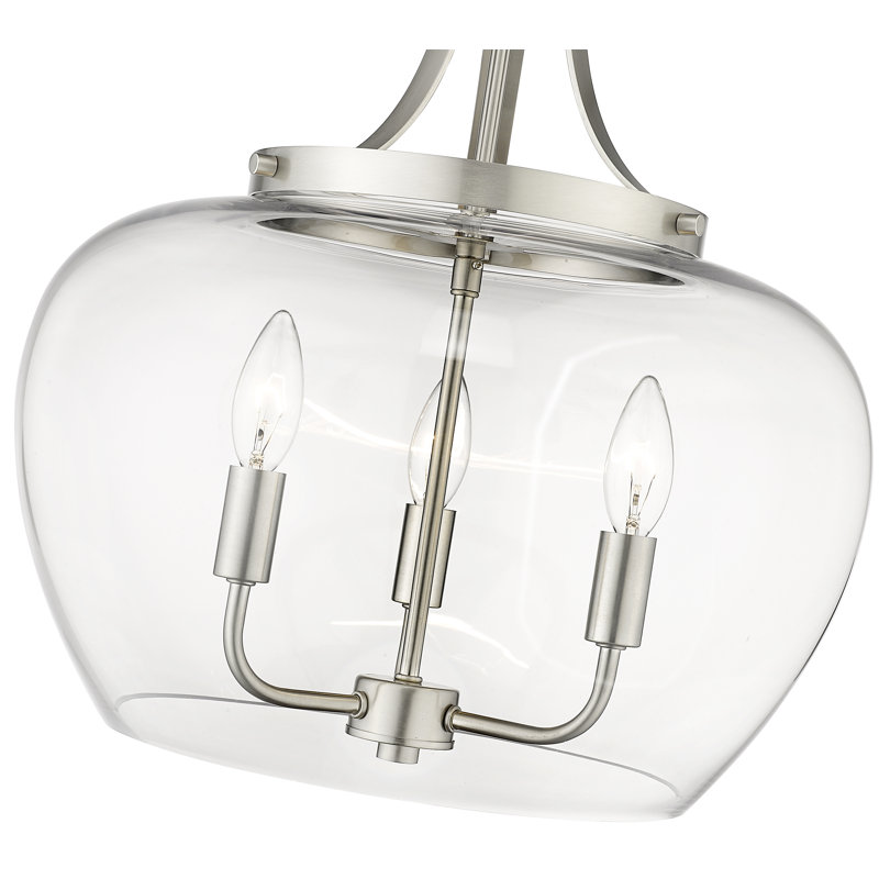 Luminaire suspendu sphère simple à 3 lumières Ambresha, Nickel brossé