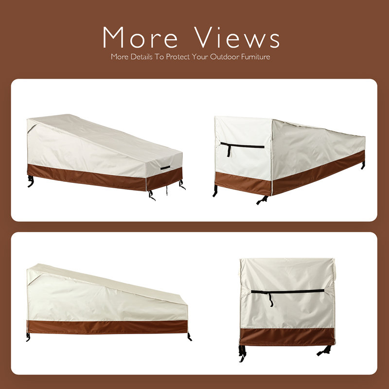 Housse pour chaise longue d'extérieur imperméable 76 po x 32 po x 32 po Housse de chaise longue de patio pour meubles d'extérieur (beige-brun, 2 pièces)