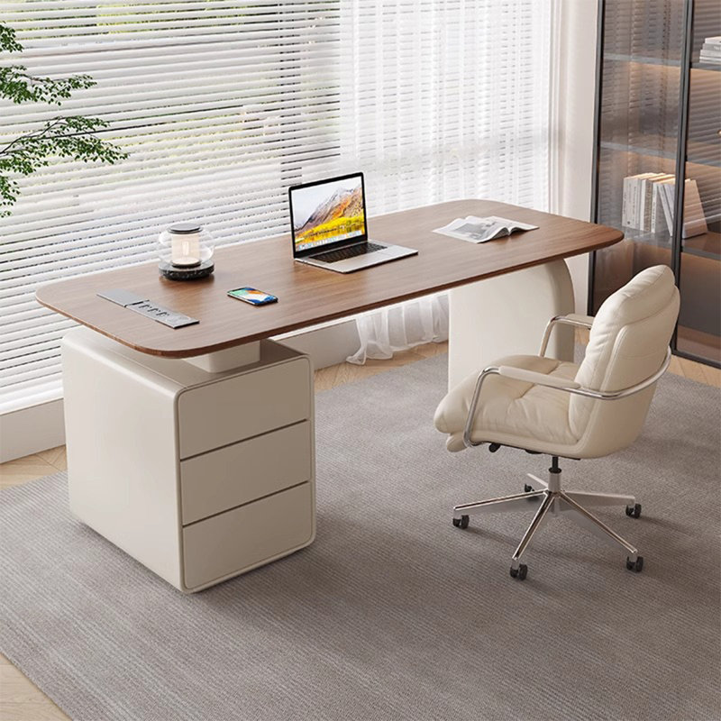 Nut-brown Rectangular Manufactured Wood with 3 drawers Executive Desk, 29.53" H x 70.87" W x 23.62" D