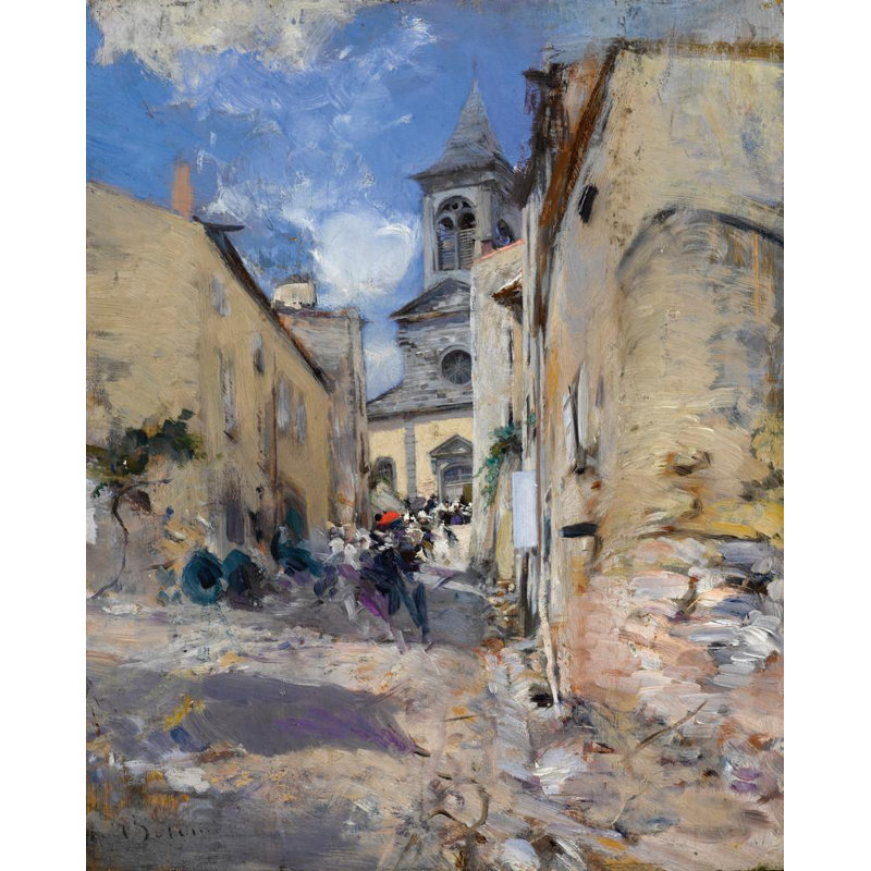 «Village Church» par Giovanni Boldini - Art mural sur toile tendue avec châssis, H 18 po x l 14 po
