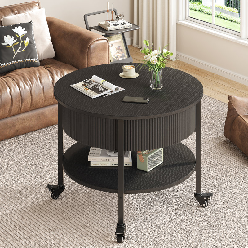 Round Coffee Table With Wheels, Black