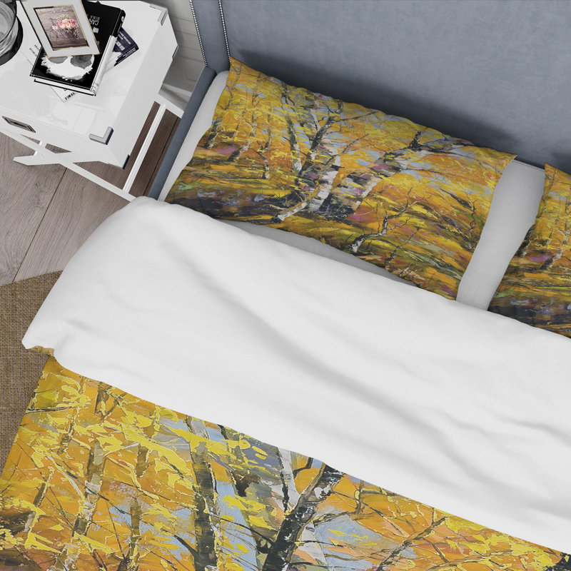 Bouleaux en bois d'automne jaune - ensemble de housse de couette Country - microfibre de polyester