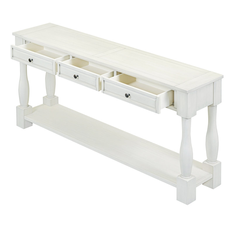 Console en bois massif de 63 po Adilen, Blanc antique
