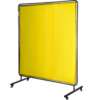 Écran de soudage avec cadre 6 pi x 6 pi, rideau de soudage à 4 roues, écran de protection en vinyle résistant aux flammes jaune, portable professionnel résistant à la lumière