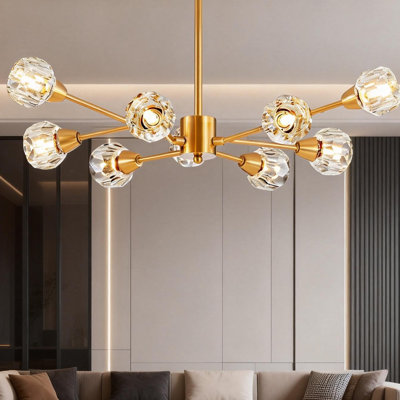 Lustres modernes en cristal, lustre doré 9 lumières pour la chambre à coucher du salon (sans ampoules)