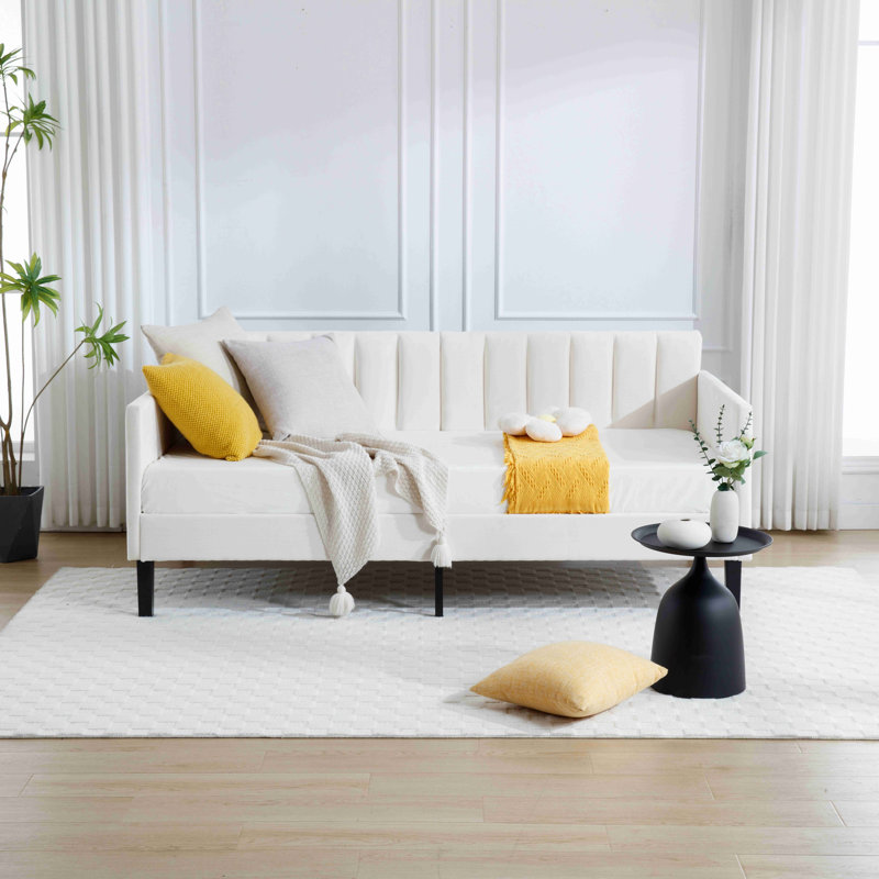 Upholstered Daybed, Ribbed Tufted Backrest, Daybed In Modern Design, Foam Comfort, Velvet