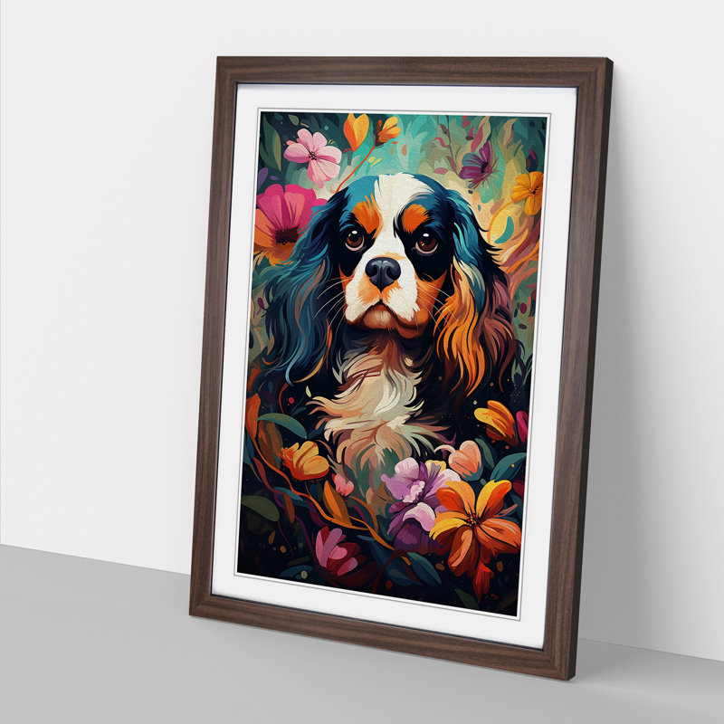 Cavalier King Charles Spaniel Orphism No.2 - Single Picture Frame Print on Wood, 34cm H x 25cm W x 2cm D, Walnut Framed