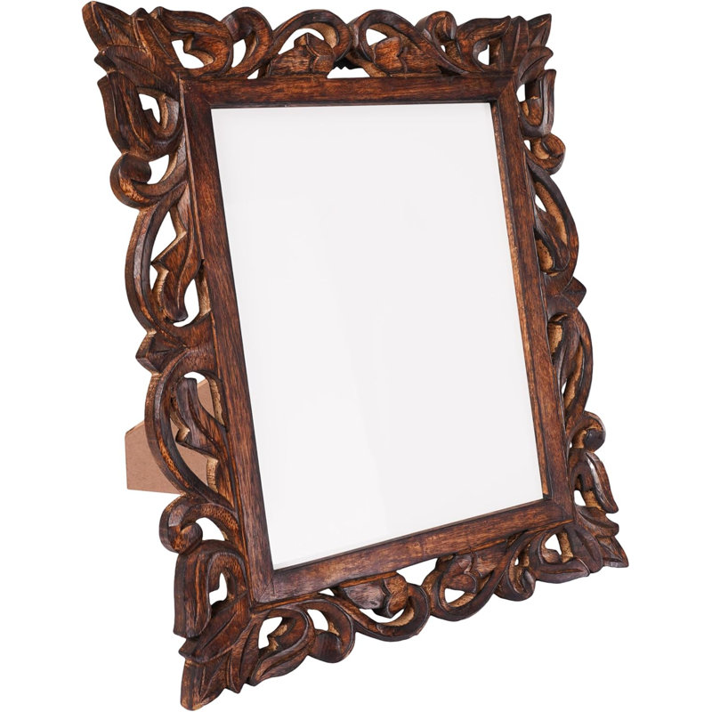 Large Hand Carved Mango Wood Rustic 8x10 Picture Frame with Real Glass