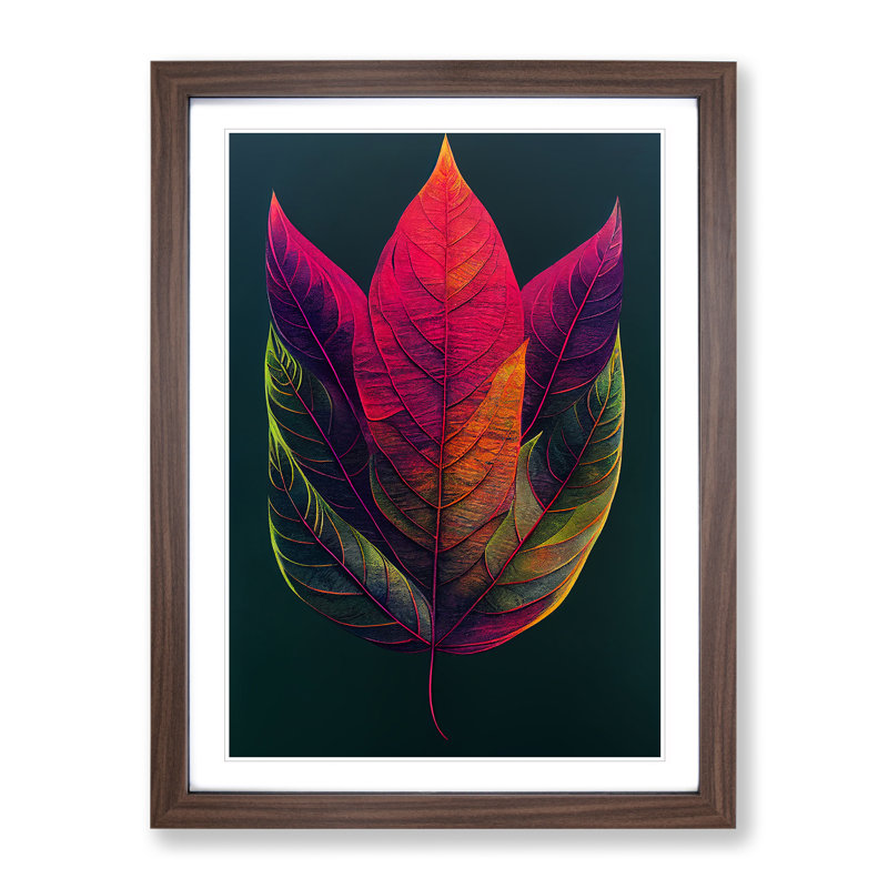 Leaves Painted No.3 - Framed Print, 64cm H x 46cm W x 2cm D, Walnut