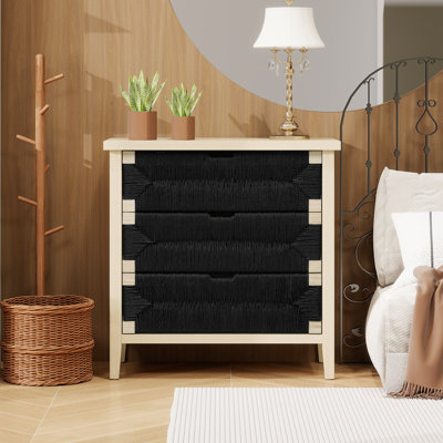 3 Drawer Buffet Sideboard with Adjustable Shelves and Seaweed Decor Doors for Stylish Storage in Living Room, Kitchen, or Entryway.