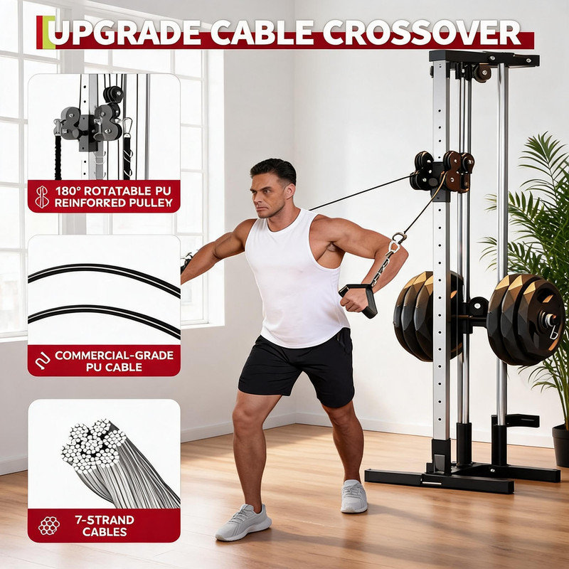 Machine à câble murale pour la gymnastique à domicile - Système à double poulie, capacité de 400 lb, LAT déroulant et croisé, peu encombrant