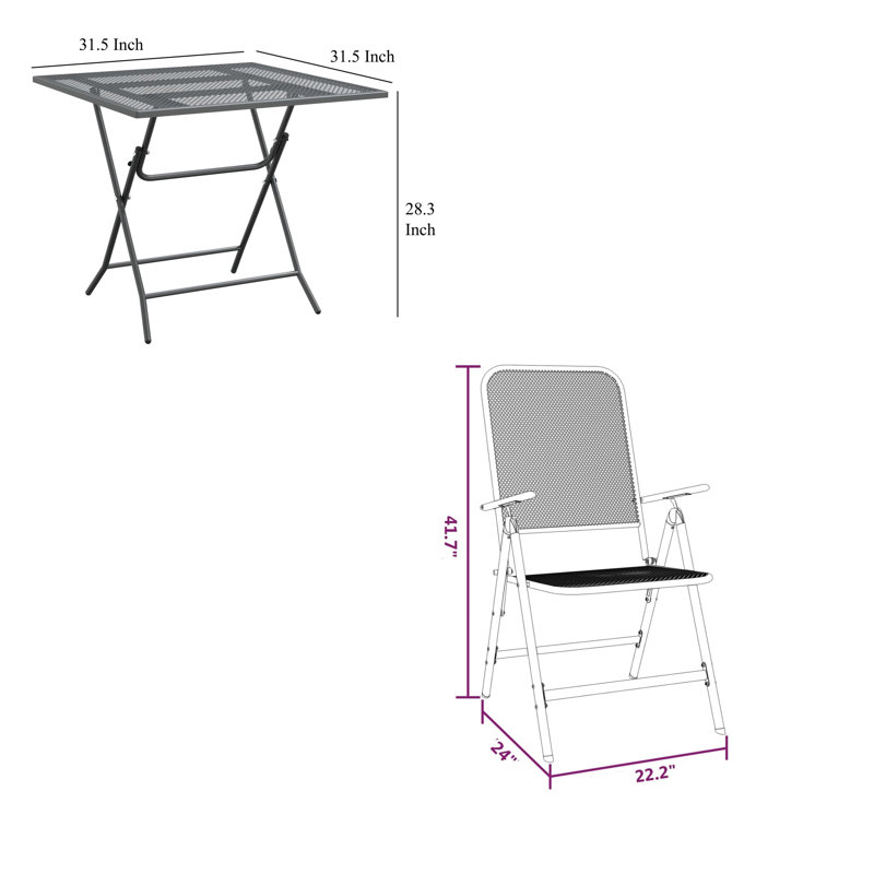 Linneman Square 2 - Person Long Dining Set, 28.3" H x 31.5" W x31.5" D