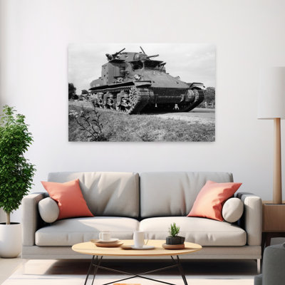 1940S World War II Era Us Army Tank One Unidentified Man Soldier Manning A Machine Gun Classic Retro Vintage Wall Art