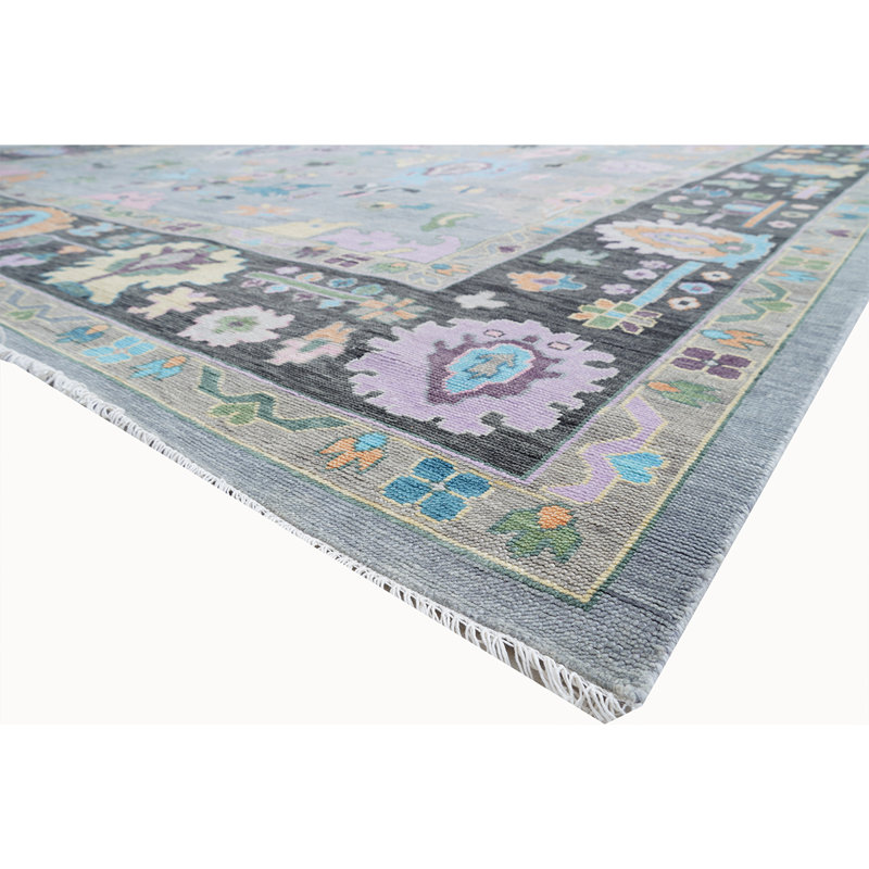 Tapis gris clair / gris anthracite de haute qualité noué à la main, Rectangle 12 pi x 15 pi