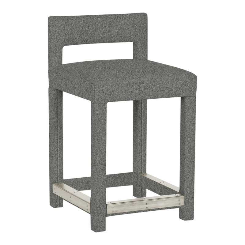 Utica By Thom Filicia Upholstered Counter Stool with Solid Wood Frame, Wrenn, Étain Ian