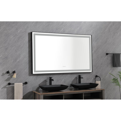 Miroir mural de salle de bain 72 * 48 avec lumière élevée et anti-buée à contrôle séparé