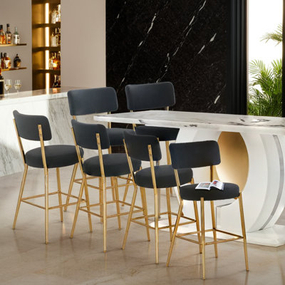 Modern Teddy Fabric Upholstered Metal Base Bar Stools (Set of 6)