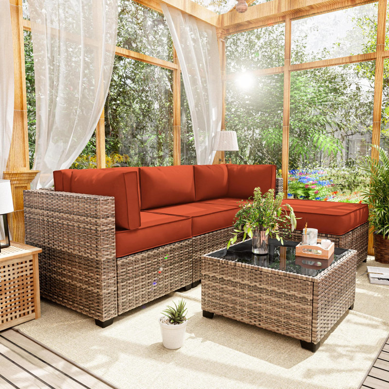 9-Piece Outdoor Replacement Cushion Set Seat/Back Cushion (Set Of 3 Seats , 5 Backs,  1 Footrest), Orange