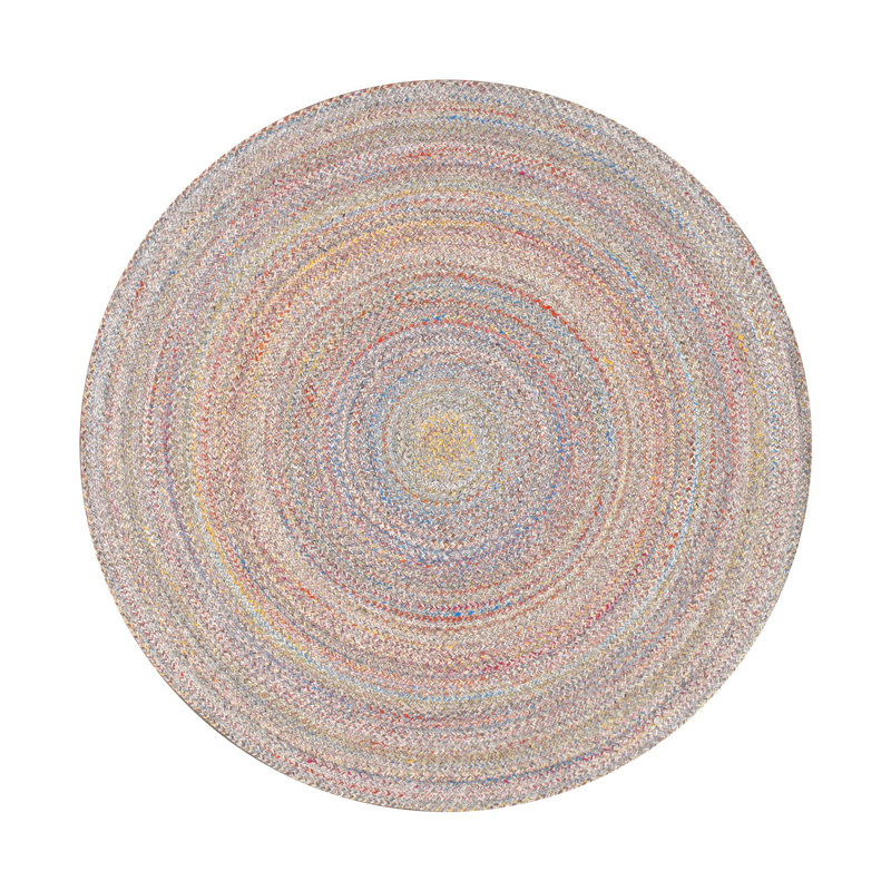 Tapis multicolore à motif géométrique tressé à la main Lagos, Rond 6 pi