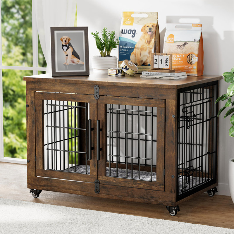 Mobilier pour cage de chien avec coussin, Brun rustique