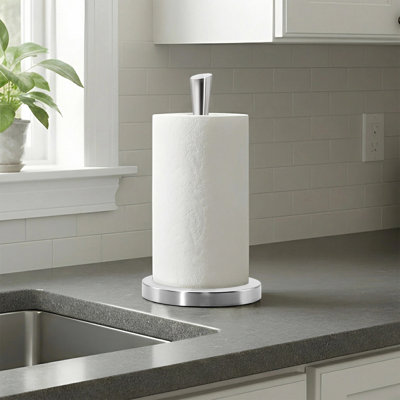 Brushed Nickel Stainless Steel Standing Paper Towel Holder, Countertop Kitchen & Bathroom