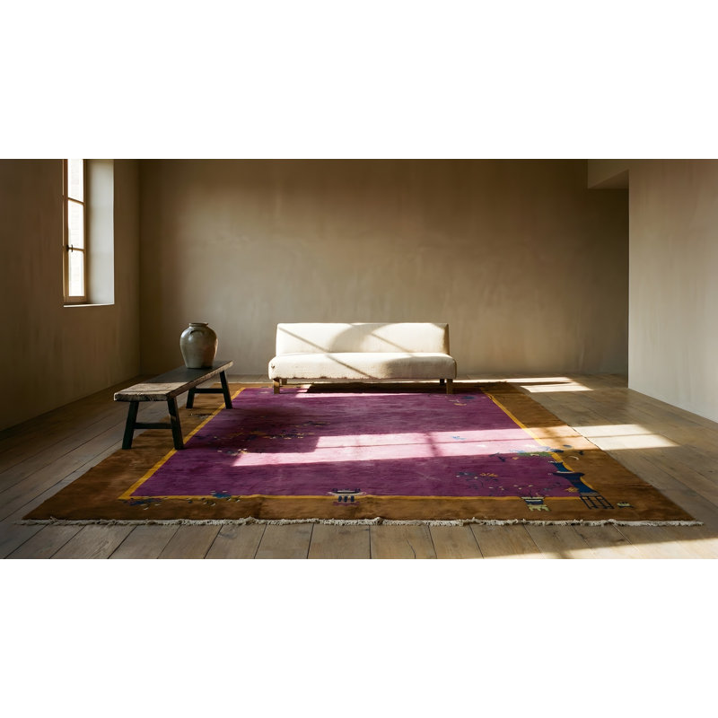 Grand tapis art déco mauve antique chinois