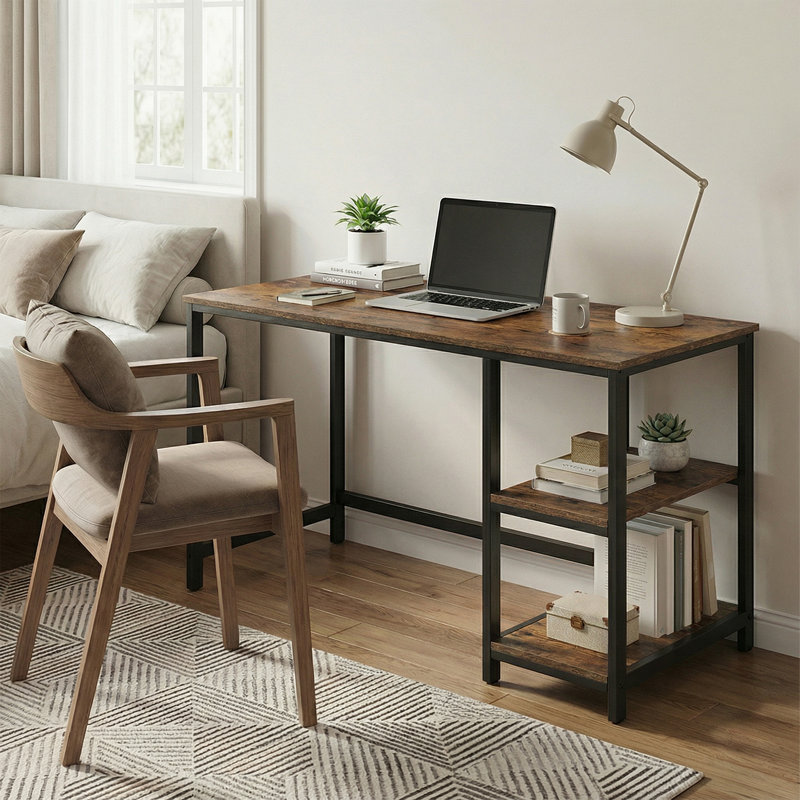Office Desk, Computer Desk, 120 x 60 x 76 cm, Industrial Table for Study, Brown and Black