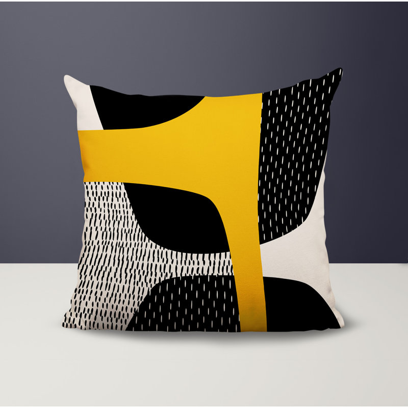 Coussin carré intérieur / extérieur pia, H 15 po x l 15 po, Jaune / noir / blanc cassé