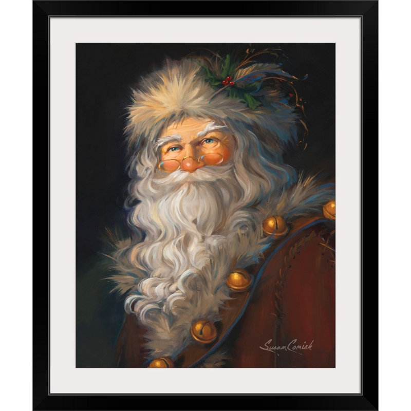 Père Noël, art mural par Susan Comish, H 30 po x l 24 po, Impression encadrée, Noir