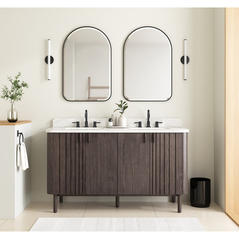Blakely 72" Free Standing Double Bathroom Vanity with Quartz Top, Brown, Black, 73"