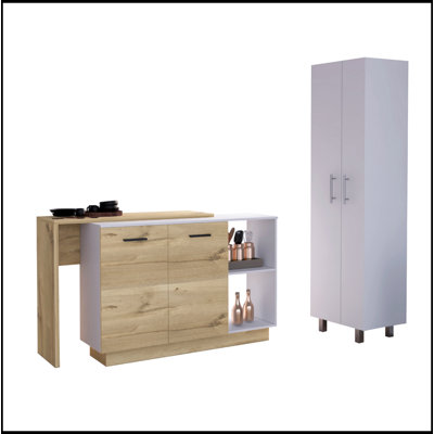 Crescent 7-Shelf 4-Door 2-Piece Kitchen Set with Spacious Storage and Light Oak Finish for Modern Kitchens
