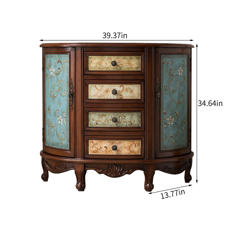 Semicircle Retro Painted Wooden Accent Cabinet