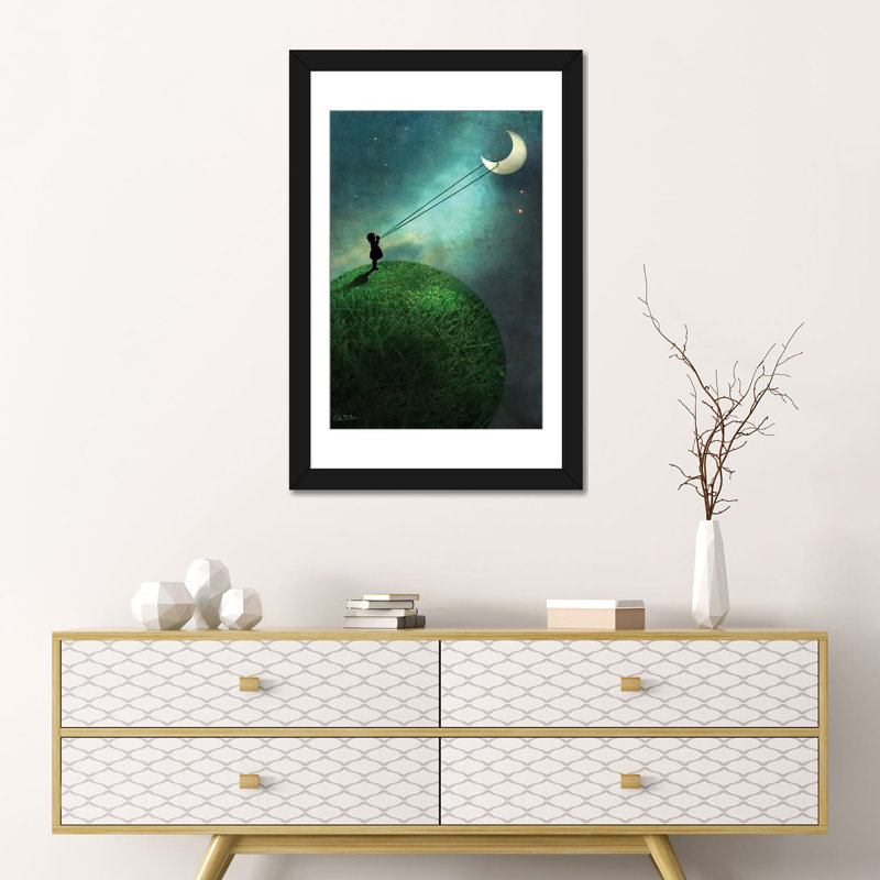 « chasse à la lune », impression sur toile tendue, H 32 po x l 24 po x P 1 po, Papier d'art encadré noir
