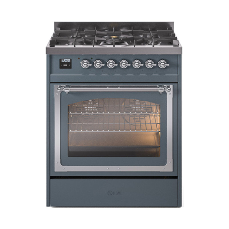 ILVE Nostalgie II Noblesse 30 po à double carburant, Gris-bleu / chrome, Gaz naturel
